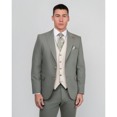 DEZIGN SUIT WITH VEST OLIVE