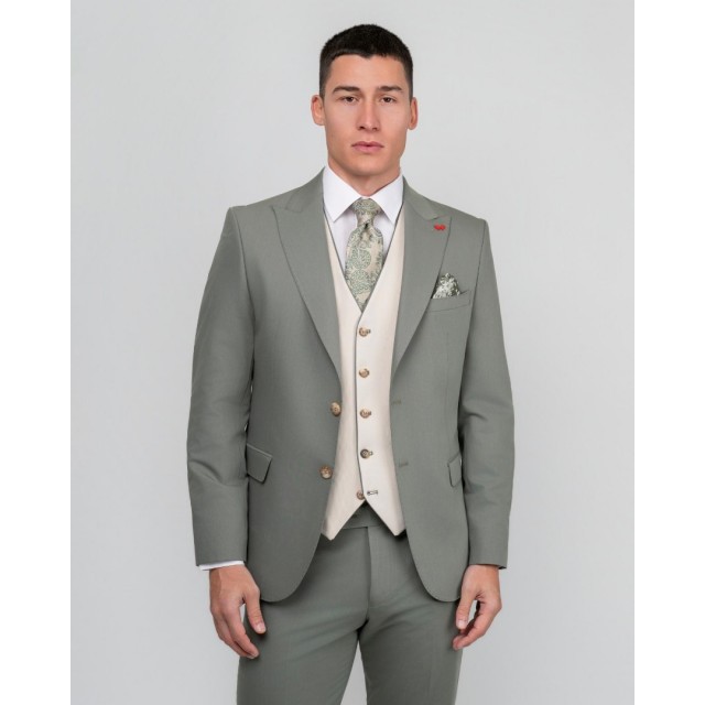 DEZIGN SUIT WITH VEST OLIVE