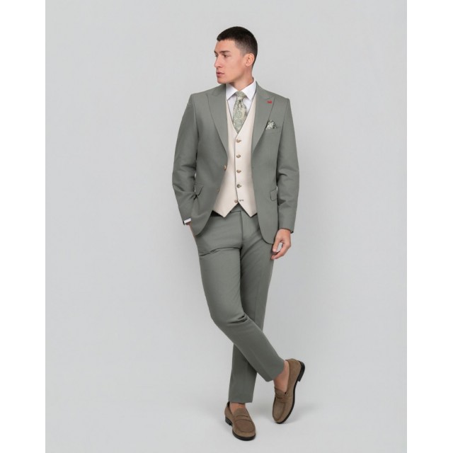DEZIGN SUIT WITH VEST OLIVE
