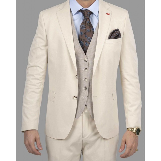 DEZIGN Κοστούμι με Γιλέκο Διπλής Όψης Μπεζ