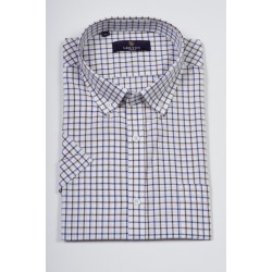 LEXTON Πουκάμισο Κάμελ καρό κοντό μανίκι