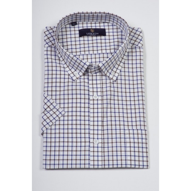 LEXTON Πουκάμισο Κάμελ καρό κοντό μανίκι