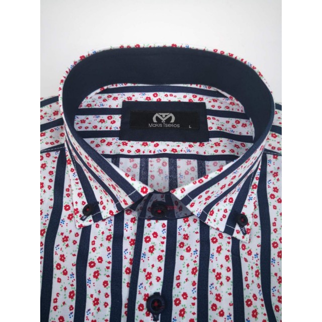 MAKIS TSELIOS Πουκάμισο Ριγέ με μοτίβο λαχούρι