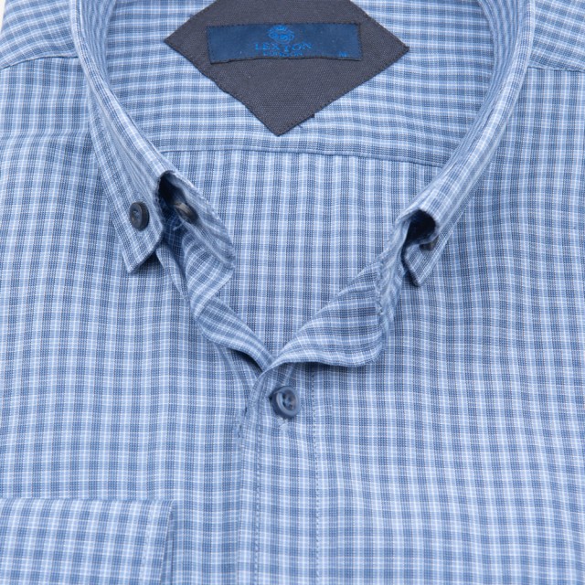 LEXTON Καρό Πουκάμισο Σιέλ 