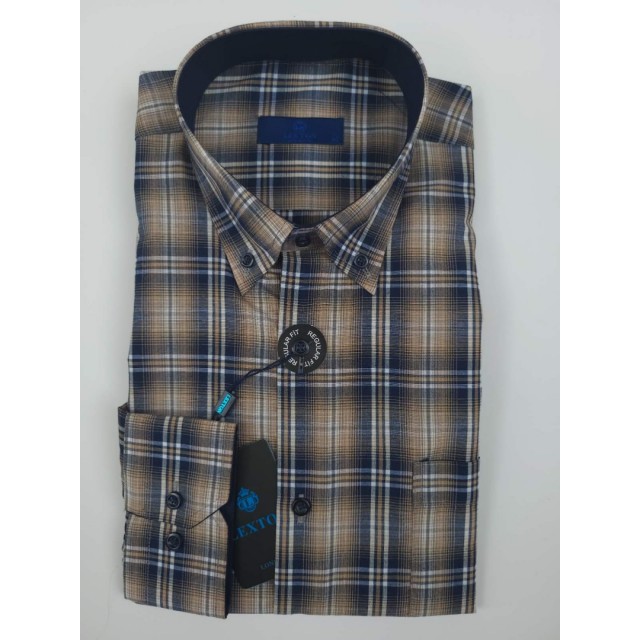 LEXTON Πουκάμισο Μπλέ/Κάμελ