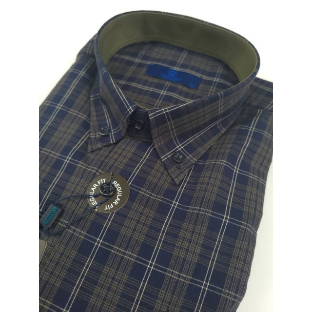 LEXTON Πουκάμισο Μπλέ/Λαδί