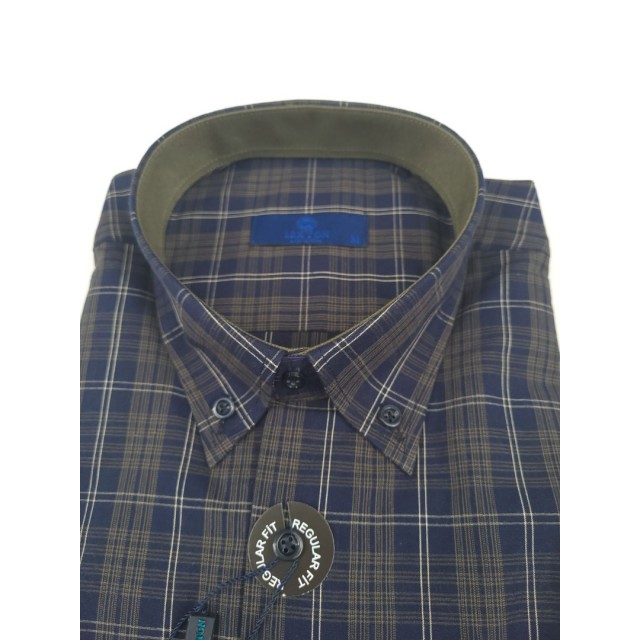 LEXTON Πουκάμισο Μπλέ/Λαδί