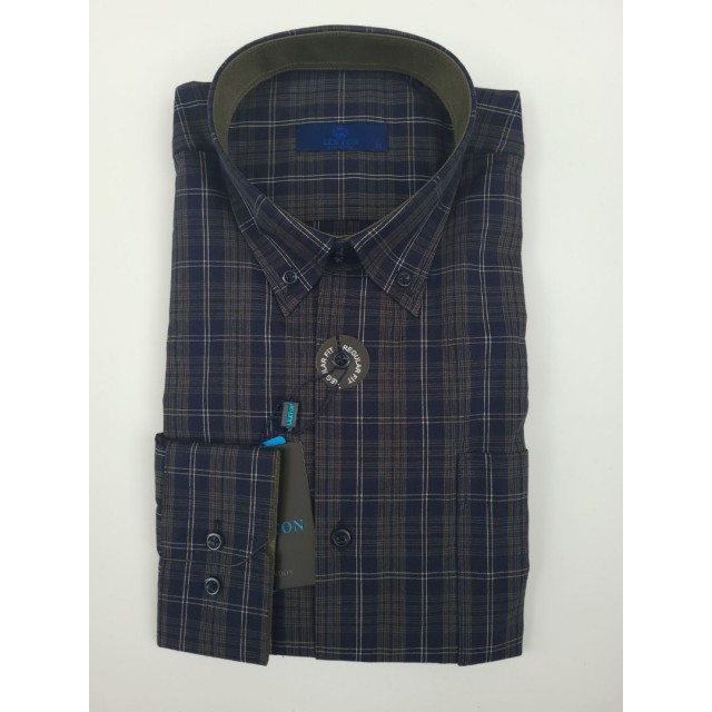 LEXTON Πουκάμισο Μπλέ/Λαδί