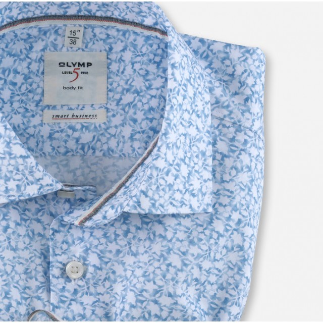 OLYMP Level Five Body Fit πουκάμισο με μοτίβο λουλούδια Σιέλ