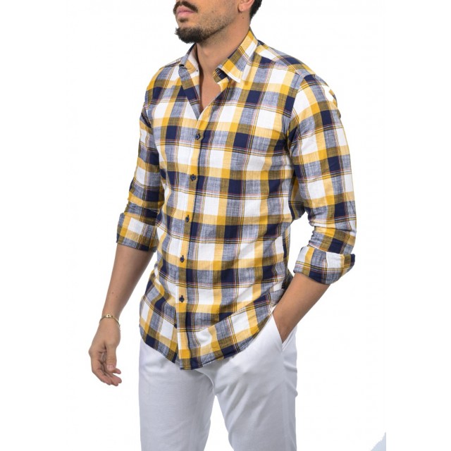 D-ZINE  Πουκάμισο Καρό κίτρινο