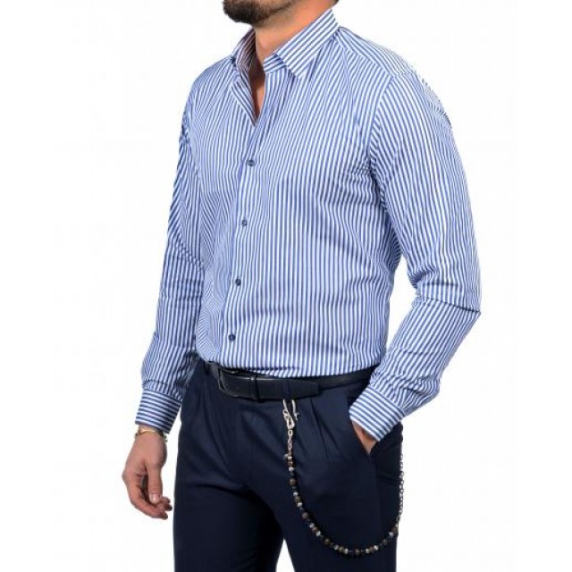 D-ZINE  Πουκάμισο Ριγέ Μπλέ