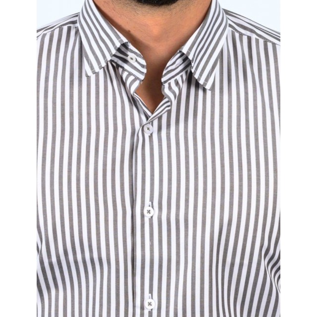 D-ZINE Πουκάμισο Ριγέ Γκρί Σκούρο