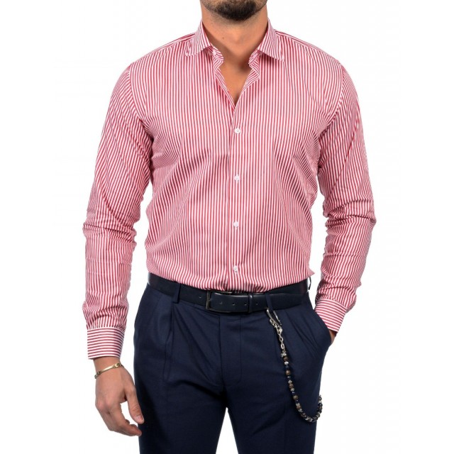 D-ZINE  Πουκάμισο Ριγέ Κόκκινο