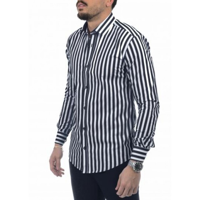 D-ZINE  Πουκάμισο Ριγέ Μπλέ Σκούρο