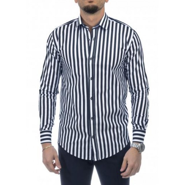 D-ZINE  Πουκάμισο Ριγέ Μπλέ Σκούρο