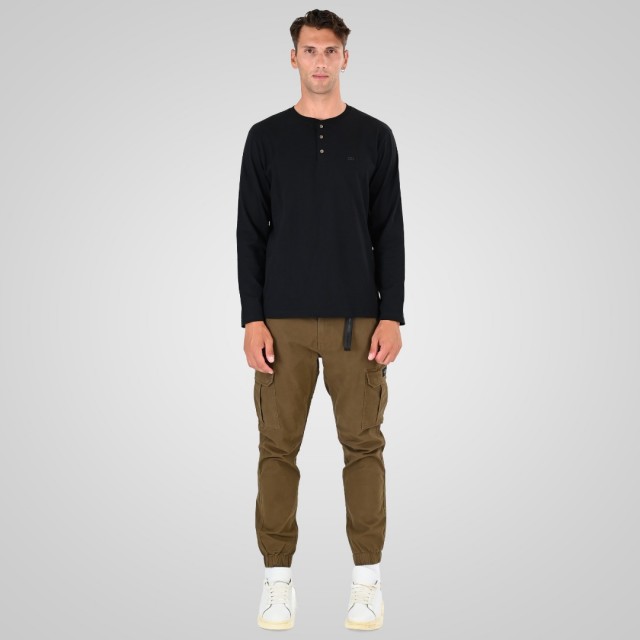 DOUBLE T-SHIRT HENLEY BLACK