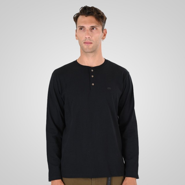 DOUBLE T-SHIRT HENLEY BLACK